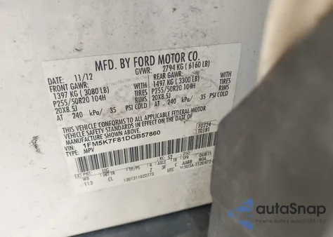 2013 Ford Explorer Limited из США, поврежденный, VIN 1FM5K7F81DGB57860